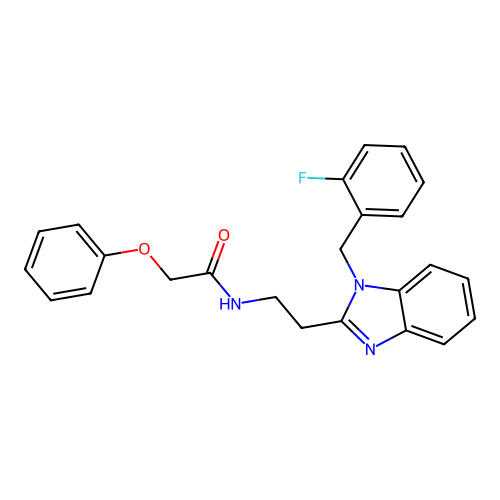 N-(2-{1-[(2-fluorophenyl)methyl]benzimidazol-2-yl}ethyl)-2-phenoxyacetamide structure