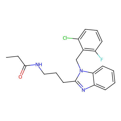 N-[3-[1-[(2-chloro-6-fluorophenyl)methyl]benzimidazol-2-yl]propyl]propanamide structure