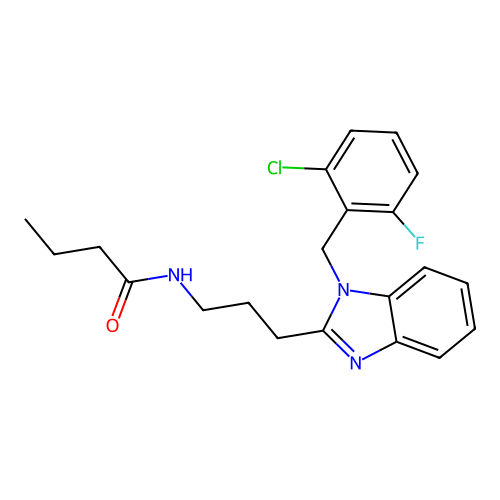 N-(3-{1-[(6-chloro-2-fluorophenyl)methyl]benzimidazol-2-yl}propyl)butanamide structure
