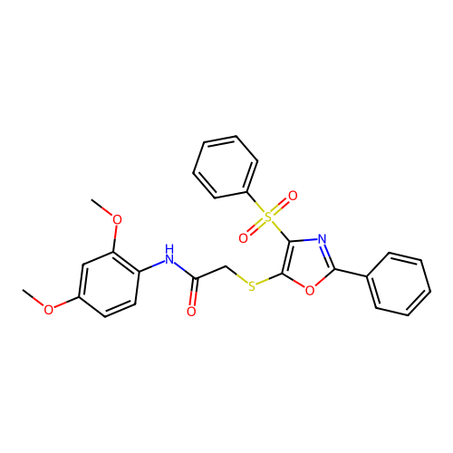 2-{[4-(BENZENESULFONYL)-2-PHENYL-1,3-OXAZOL-5-YL]SULFANYL}-N-(2,4-DIMETHOXYPHENYL)ACETAMIDE structure