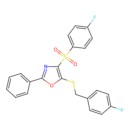 5-((4-Fluorobenzyl)thio)-4-((4-fluorophenyl)sulfonyl)-2-phenyloxazole structure