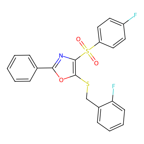 5-((2-Fluorobenzyl)thio)-4-((4-fluorophenyl)sulfonyl)-2-phenyloxazole structure