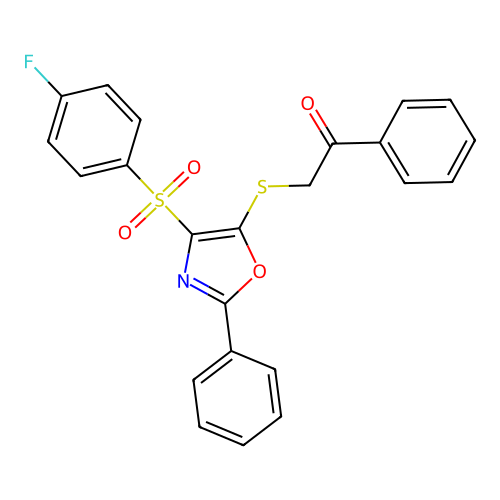 2-((4-((4-Fluorophenyl)sulfonyl)-2-phenyloxazol-5-yl)thio)-1-phenylethanone structure