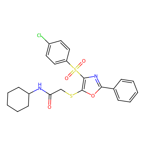 2-((4-((4-chlorophenyl)sulfonyl)-2-phenyloxazol-5-yl)thio)-N-cyclohexylacetamide structure