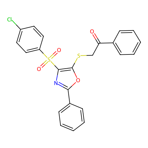 2-((4-((4-Chlorophenyl)sulfonyl)-2-phenyloxazol-5-yl)thio)-1-phenylethanone structure