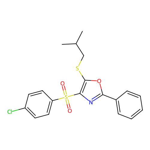 4-((4-Chlorophenyl)sulfonyl)-5-(isobutylthio)-2-phenyloxazole structure