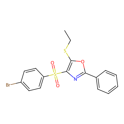 4-((4-Bromophenyl)sulfonyl)-5-(ethylthio)-2-phenyloxazole structure