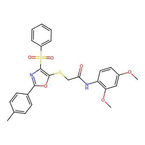 2-{[4-(BENZENESULFONYL)-2-(4-METHYLPHENYL)-1,3-OXAZOL-5-YL]SULFANYL}-N-(2,4-DIMETHOXYPHENYL)ACETAMIDE structure