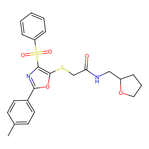 2-((4-(phenylsulfonyl)-2-(p-tolyl)oxazol-5-yl)thio)-N-((tetrahydrofuran-2-yl)methyl)acetamide structure