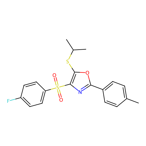 4-((4-Fluorophenyl)sulfonyl)-5-(isopropylthio)-2-(p-tolyl)oxazole structure