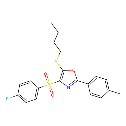 5-(Butylthio)-4-((4-fluorophenyl)sulfonyl)-2-(p-tolyl)oxazole structure