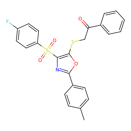 2-((4-((4-Fluorophenyl)sulfonyl)-2-(p-tolyl)oxazol-5-yl)thio)-1-phenylethanone structure