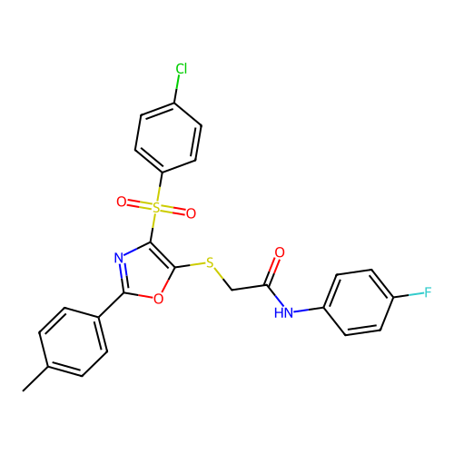 2-{[4-(4-CHLOROBENZENESULFONYL)-2-(4-METHYLPHENYL)-1,3-OXAZOL-5-YL]SULFANYL}-N-(4-FLUOROPHENYL)ACETAMIDE structure