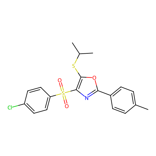 4-((4-Chlorophenyl)sulfonyl)-5-(isopropylthio)-2-(p-tolyl)oxazole structure