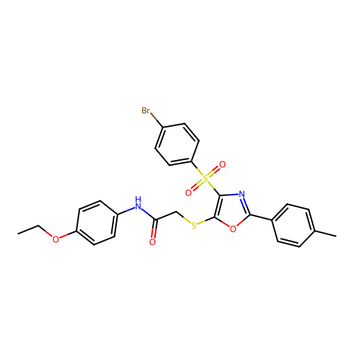 2-((4-((4-bromophenyl)sulfonyl)-2-(p-tolyl)oxazol-5-yl)thio)-N-(4-ethoxyphenyl)acetamide structure