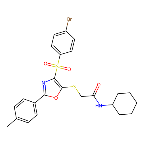2-{[4-(4-BROMOBENZENESULFONYL)-2-(4-METHYLPHENYL)-1,3-OXAZOL-5-YL]SULFANYL}-N-CYCLOHEXYLACETAMIDE structure