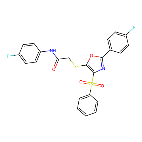2-{[4-(BENZENESULFONYL)-2-(4-FLUOROPHENYL)-1,3-OXAZOL-5-YL]SULFANYL}-N-(4-FLUOROPHENYL)ACETAMIDE structure