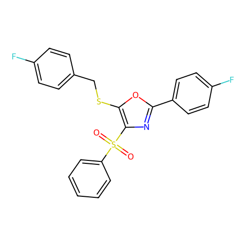 5-((4-Fluorobenzyl)thio)-2-(4-fluorophenyl)-4-(phenylsulfonyl)oxazole structure