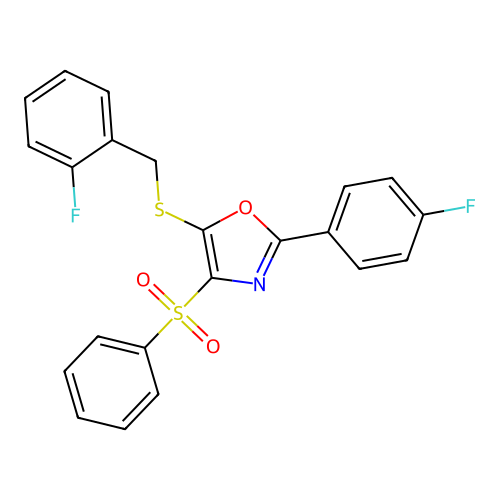 5-((2-Fluorobenzyl)thio)-2-(4-fluorophenyl)-4-(phenylsulfonyl)oxazole structure