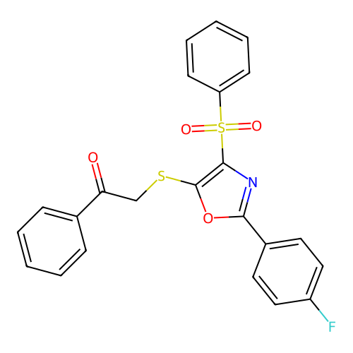 2-((2-(4-Fluorophenyl)-4-(phenylsulfonyl)oxazol-5-yl)thio)-1-phenylethanone structure