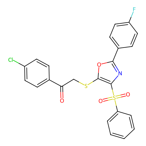 1-(4-chlorophenyl)-2-((2-(4-fluorophenyl)-4-(phenylsulfonyl)oxazol-5-yl)thio)ethanone structure