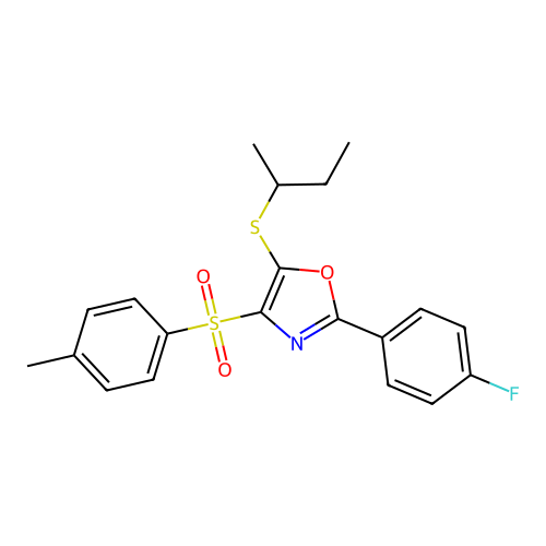 5-Butan-2-ylsulfanyl-2-(4-fluorophenyl)-4-(4-methylphenyl)sulfonyl-1,3-oxazole structure