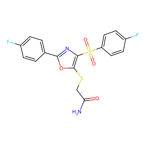 2-((2-(4-Fluorophenyl)-4-((4-fluorophenyl)sulfonyl)oxazol-5-yl)thio)acetamide structure
