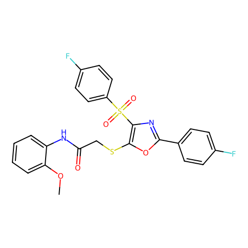 2-{[4-(4-FLUOROBENZENESULFONYL)-2-(4-FLUOROPHENYL)-1,3-OXAZOL-5-YL]SULFANYL}-N-(2-METHOXYPHENYL)ACETAMIDE structure