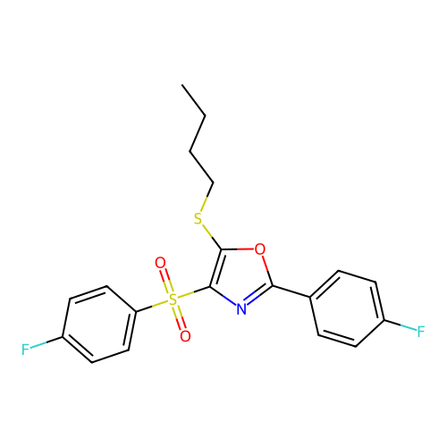 5-(Butylthio)-2-(4-fluorophenyl)-4-((4-fluorophenyl)sulfonyl)oxazole structure
