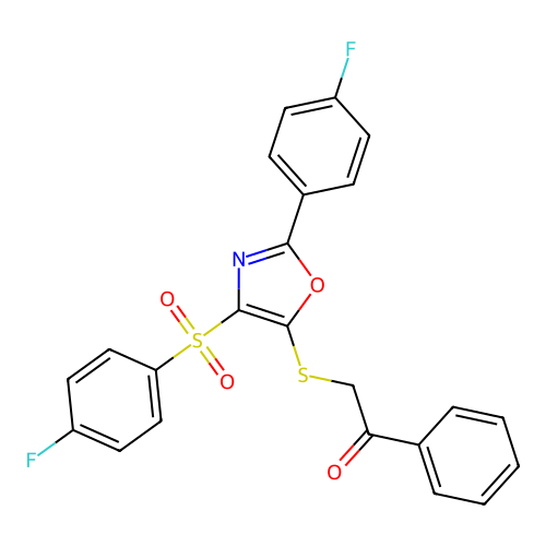 2-{[4-(4-fluorobenzenesulfonyl)-2-(4-fluorophenyl)-1,3-oxazol-5-yl]sulfanyl}-1-phenylethan-1-one structure