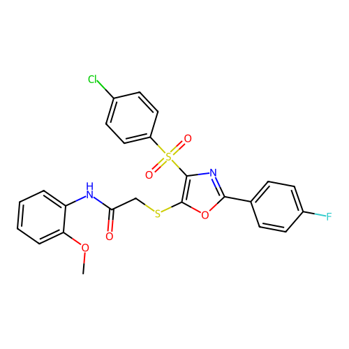 2-{[4-(4-CHLOROBENZENESULFONYL)-2-(4-FLUOROPHENYL)-1,3-OXAZOL-5-YL]SULFANYL}-N-(2-METHOXYPHENYL)ACETAMIDE structure
