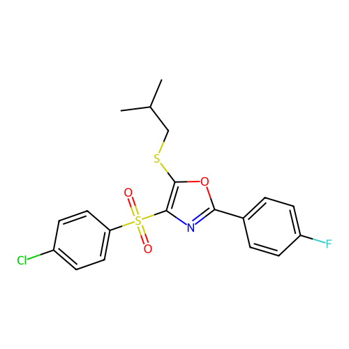 4-((4-Chlorophenyl)sulfonyl)-2-(4-fluorophenyl)-5-(isobutylthio)oxazole structure