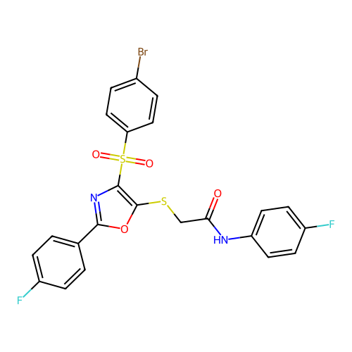 2-{[4-(4-BROMOBENZENESULFONYL)-2-(4-FLUOROPHENYL)-1,3-OXAZOL-5-YL]SULFANYL}-N-(4-FLUOROPHENYL)ACETAMIDE structure