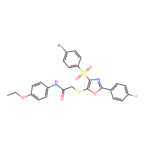 2-[[4-(4-bromophenyl)sulfonyl-2-(4-fluorophenyl)-1,3-oxazol-5-yl]sulfanyl]-N-(4-ethoxyphenyl)acetamide structure