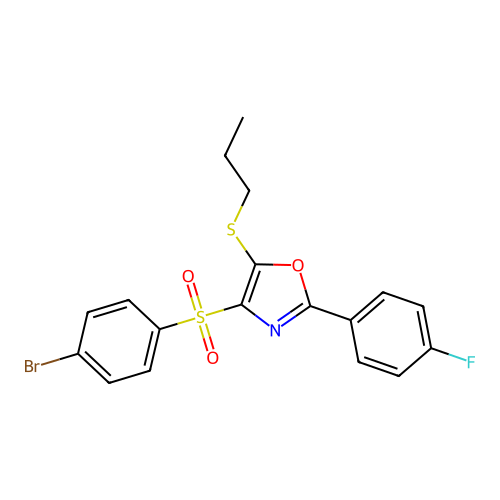 4-((4-Bromophenyl)sulfonyl)-2-(4-fluorophenyl)-5-(propylthio)oxazole structure