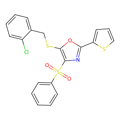 4-(benzenesulfonyl)-5-[(2-chlorophenyl)methylsulfanyl]-2-thiophen-2-yl-1,3-oxazole structure