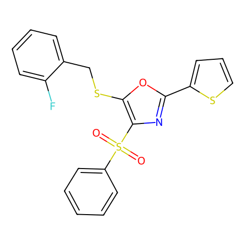 5-[(2-Fluorobenzyl)thio]-4-(phenylsulfonyl)-2-thien-2-yl-1,3-oxazole structure