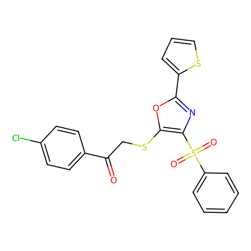 1-(4-chlorophenyl)-2-((4-(phenylsulfonyl)-2-(thiophen-2-yl)oxazol-5-yl)thio)ethanone structure