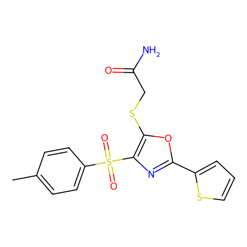 2-({4-[(4-Methylphenyl)sulfonyl]-2-thien-2-yl-1,3-oxazol-5-yl}thio)acetamide structure