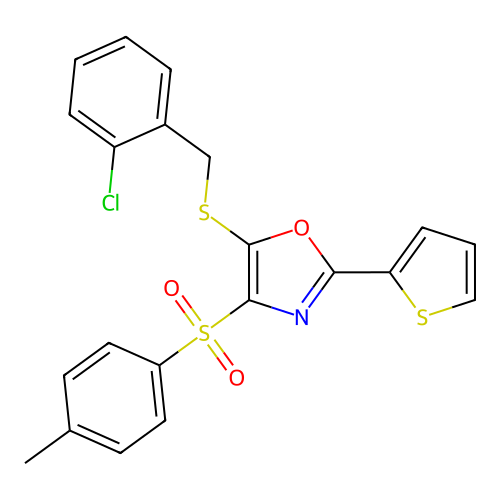 5-((2-Chlorobenzyl)thio)-2-(thiophen-2-yl)-4-tosyloxazole structure