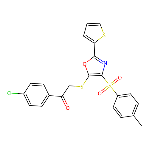 1-(4-Chlorophenyl)-2-((2-(thiophen-2-yl)-4-tosyloxazol-5-yl)thio)ethanone structure
