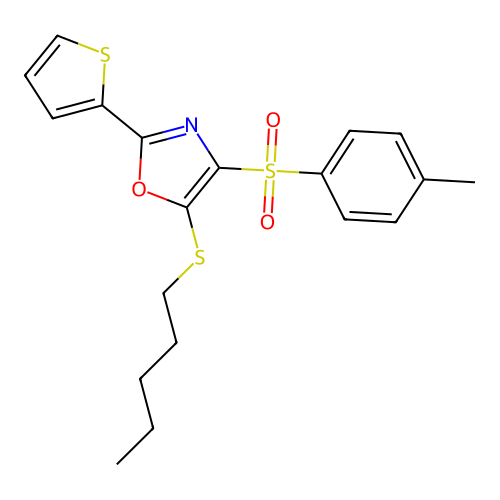 5-(Pentylthio)-2-(thiophen-2-yl)-4-tosyloxazole structure