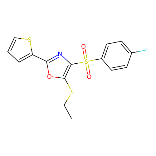 5-(Ethylsulfanyl)-4-(4-fluorobenzenesulfonyl)-2-(thiophen-2-yl)-1,3-oxazole structure