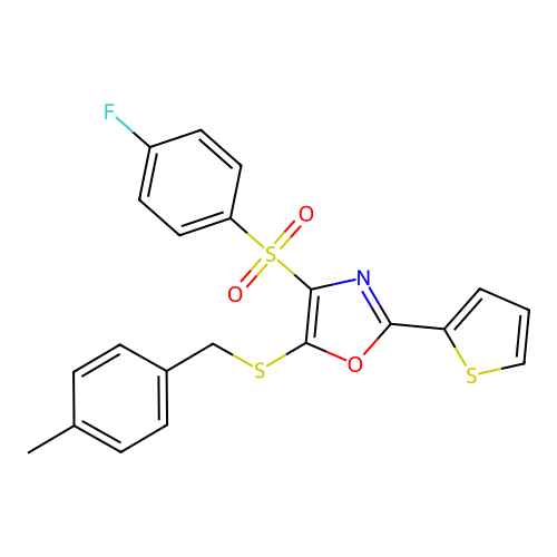 4-((4-Fluorophenyl)sulfonyl)-5-((4-methylbenzyl)thio)-2-(thiophen-2-yl)oxazole structure