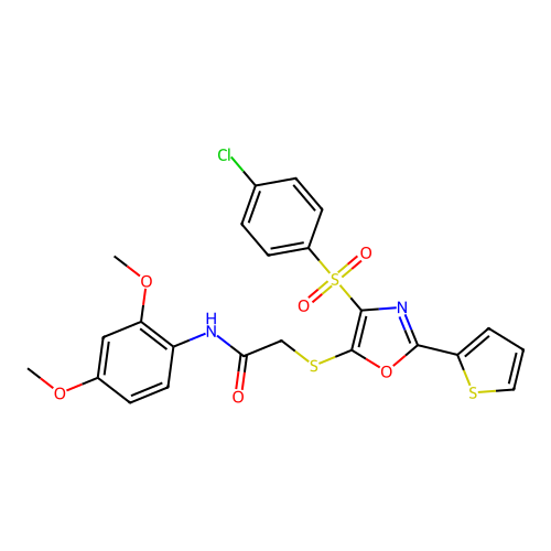 2-{[4-(4-CHLOROBENZENESULFONYL)-2-(THIOPHEN-2-YL)-1,3-OXAZOL-5-YL]SULFANYL}-N-(2,4-DIMETHOXYPHENYL)ACETAMIDE structure
