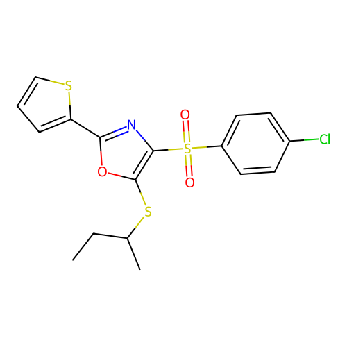 5-(Sec-butylthio)-4-((4-chlorophenyl)sulfonyl)-2-(thiophen-2-yl)oxazole structure