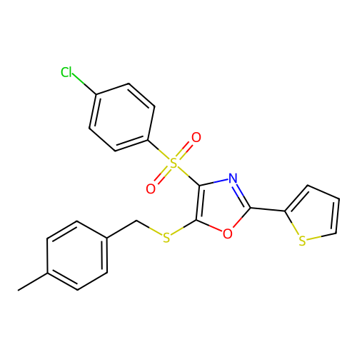 4-((4-Chlorophenyl)sulfonyl)-5-((4-methylbenzyl)thio)-2-(thiophen-2-yl)oxazole structure