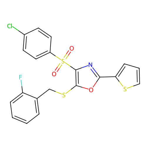 4-((4-Chlorophenyl)sulfonyl)-5-((2-fluorobenzyl)thio)-2-(thiophen-2-yl)oxazole structure