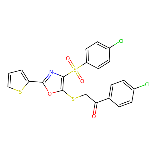 1-(4-chlorophenyl)-2-((4-((4-chlorophenyl)sulfonyl)-2-(thiophen-2-yl)oxazol-5-yl)thio)ethanone structure