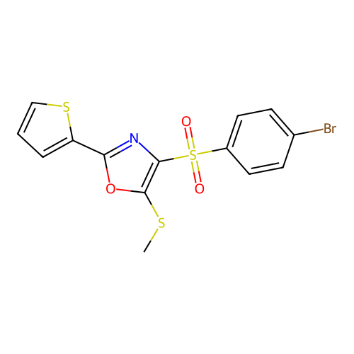 4-((4-Bromophenyl)sulfonyl)-5-(methylthio)-2-(thiophen-2-yl)oxazole structure
